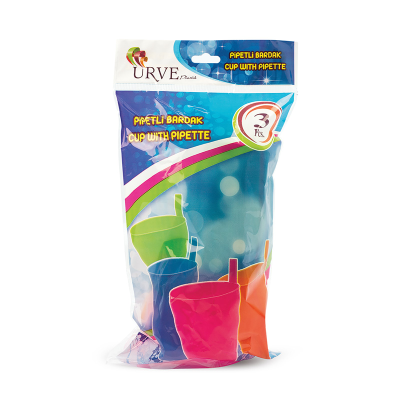 Poşetli Üçlü Pipetli Bardak